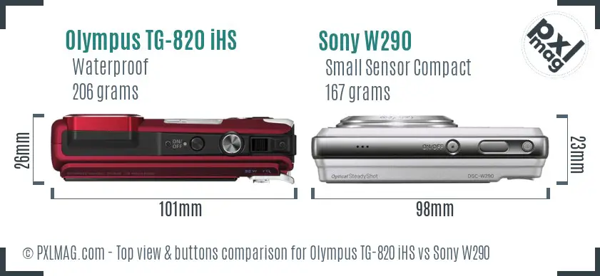 Olympus TG-820 iHS vs Sony W290 top view buttons comparison
