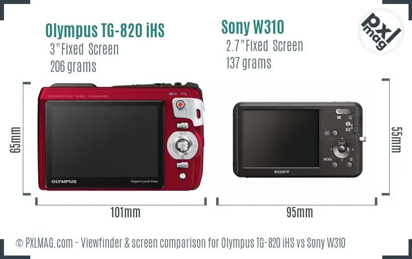 Olympus TG-820 iHS vs Sony W310 Screen and Viewfinder comparison