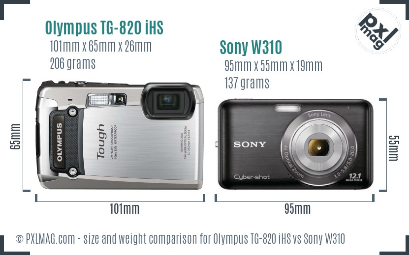 Olympus TG-820 iHS vs Sony W310 size comparison