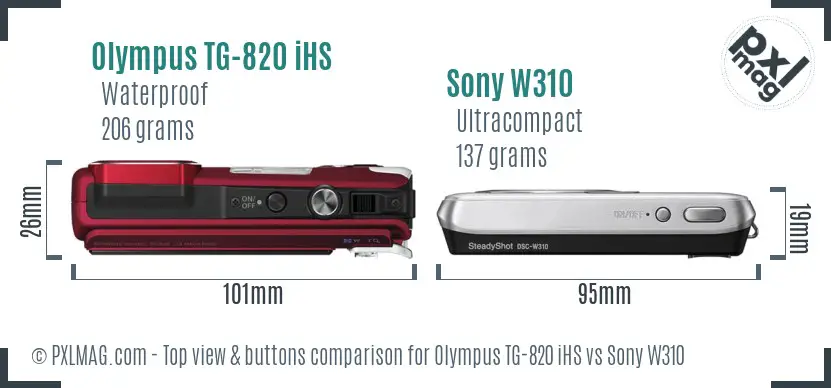 Olympus TG-820 iHS vs Sony W310 top view buttons comparison