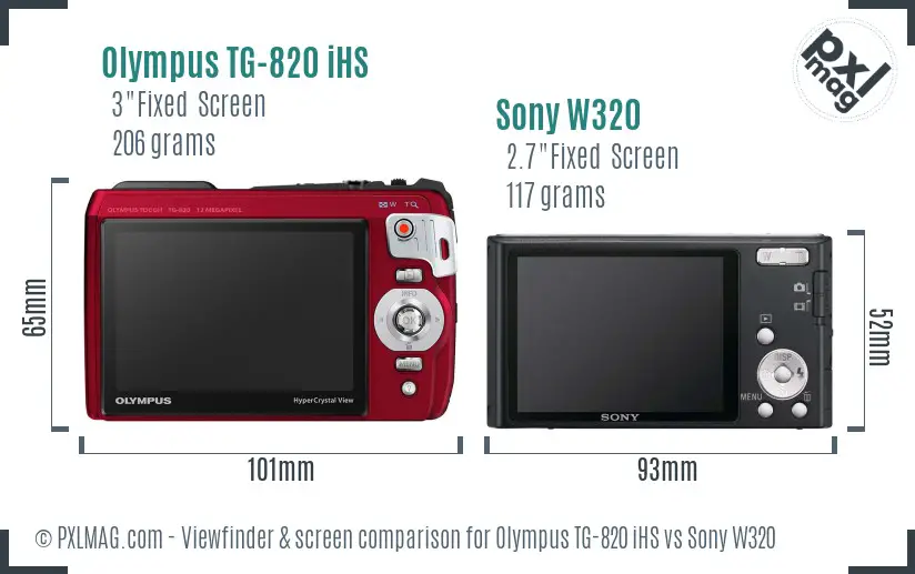 Olympus TG-820 iHS vs Sony W320 Screen and Viewfinder comparison