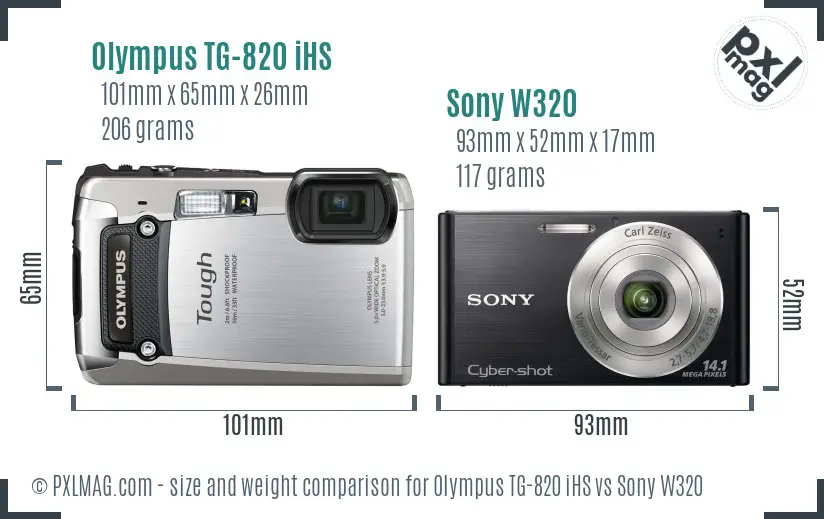 Olympus TG-820 iHS vs Sony W320 size comparison