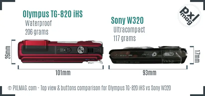 Olympus TG-820 iHS vs Sony W320 top view buttons comparison