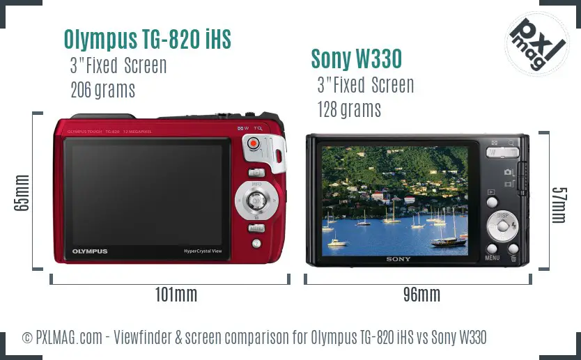 Olympus TG-820 iHS vs Sony W330 Screen and Viewfinder comparison