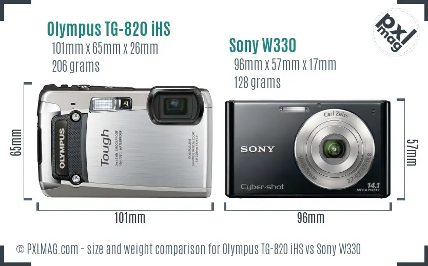 Olympus TG-820 iHS vs Sony W330 size comparison