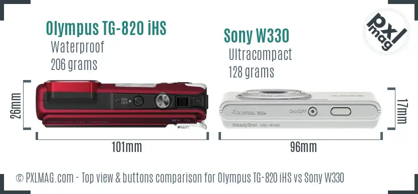 Olympus TG-820 iHS vs Sony W330 top view buttons comparison