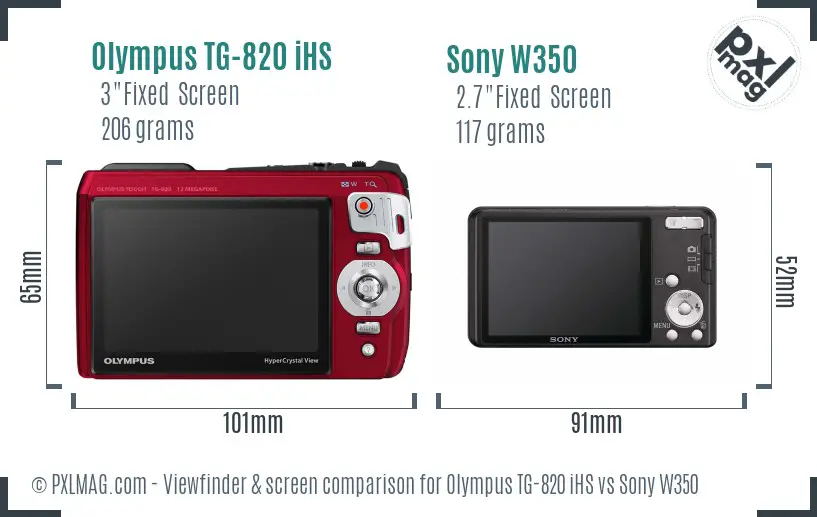 Olympus TG-820 iHS vs Sony W350 Screen and Viewfinder comparison