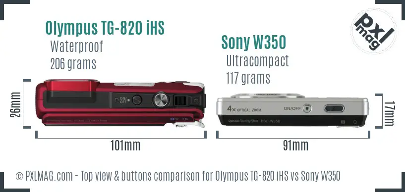 Olympus TG-820 iHS vs Sony W350 top view buttons comparison