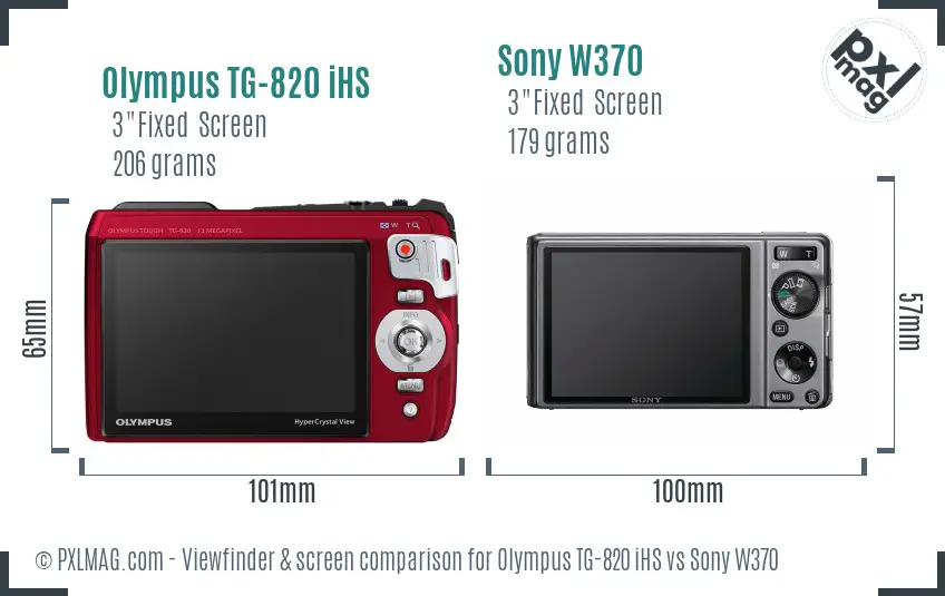 Olympus TG-820 iHS vs Sony W370 Screen and Viewfinder comparison