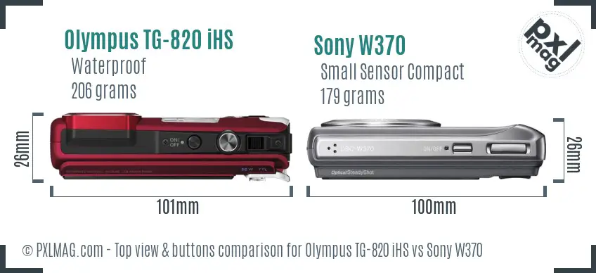 Olympus TG-820 iHS vs Sony W370 top view buttons comparison
