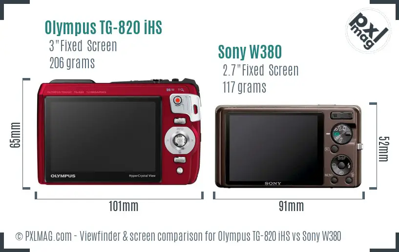 Olympus TG-820 iHS vs Sony W380 Screen and Viewfinder comparison