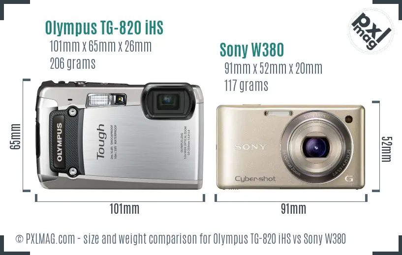 Olympus TG-820 iHS vs Sony W380 size comparison