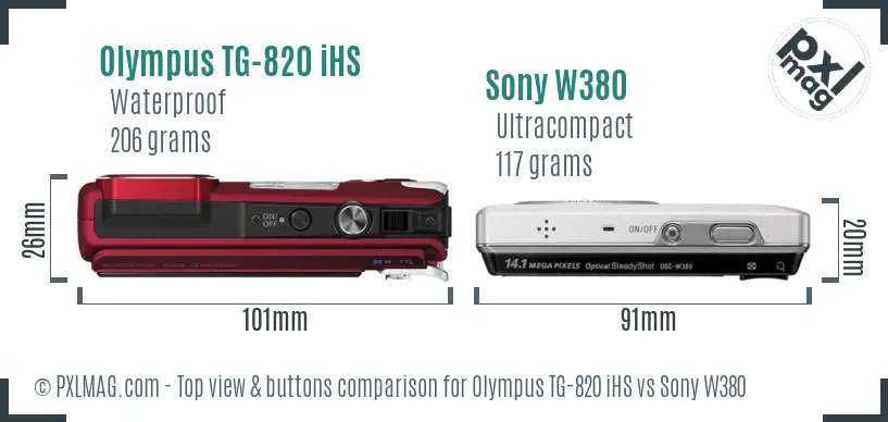 Olympus TG-820 iHS vs Sony W380 top view buttons comparison