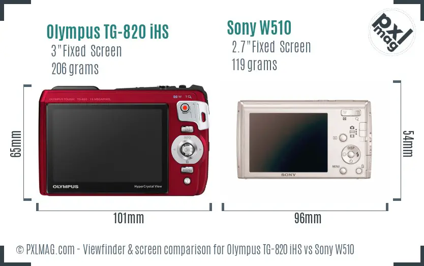 Olympus TG-820 iHS vs Sony W510 Screen and Viewfinder comparison