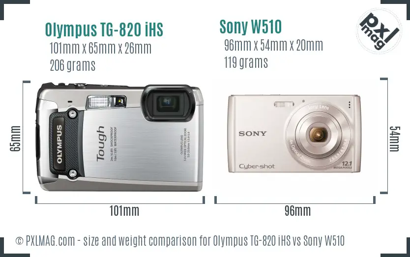 Olympus TG-820 iHS vs Sony W510 size comparison
