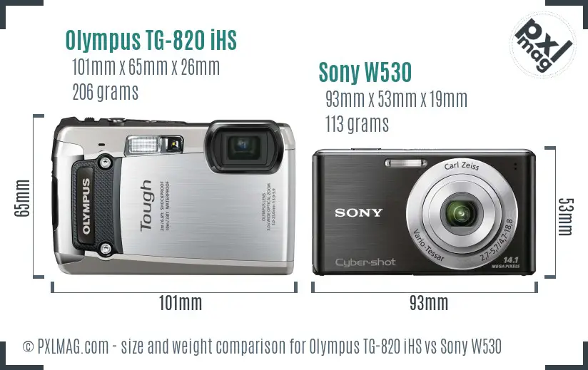 Olympus TG-820 iHS vs Sony W530 size comparison