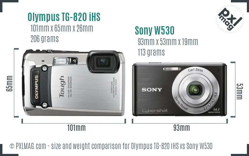 Olympus TG-820 iHS vs Sony W530 size comparison Olympus TG-820 iHS vs Sony W530 size comparison