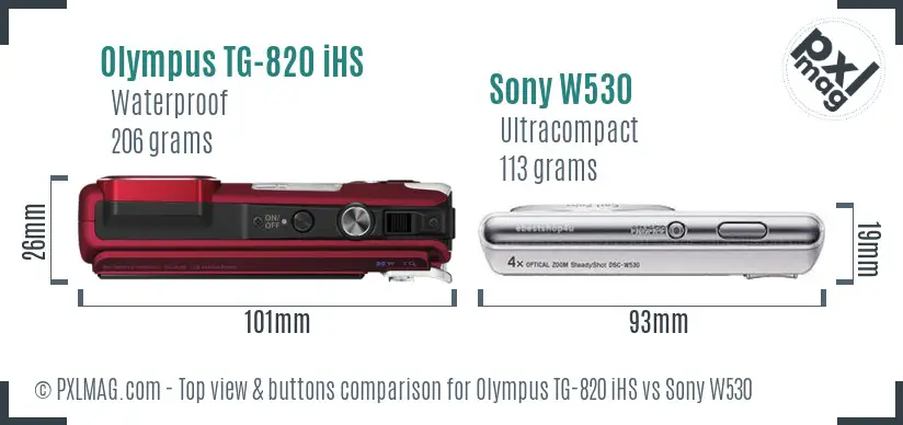 Olympus TG-820 iHS vs Sony W530 top view buttons comparison