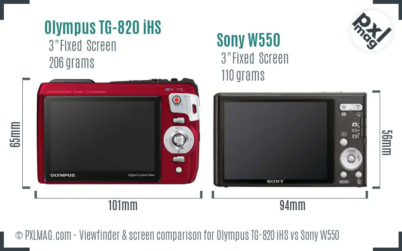 Olympus TG-820 iHS vs Sony W550 Screen and Viewfinder comparison