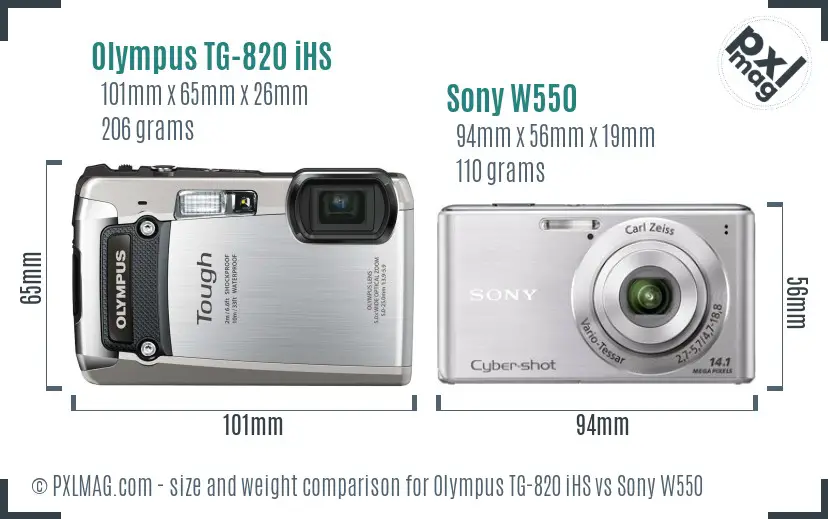 Olympus TG-820 iHS vs Sony W550 size comparison