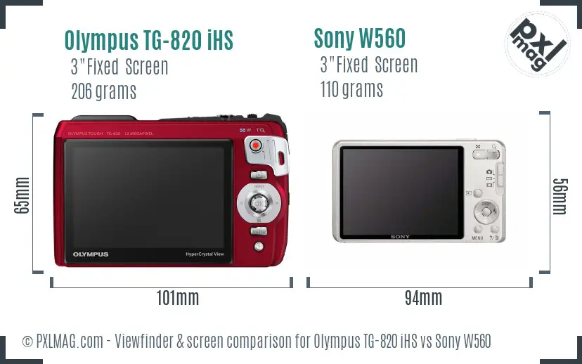 Olympus TG-820 iHS vs Sony W560 Screen and Viewfinder comparison