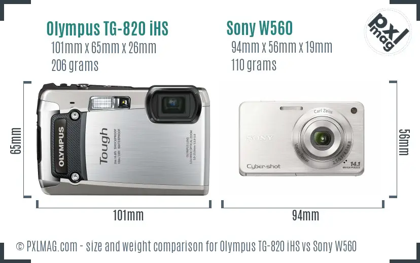 Olympus TG-820 iHS vs Sony W560 size comparison