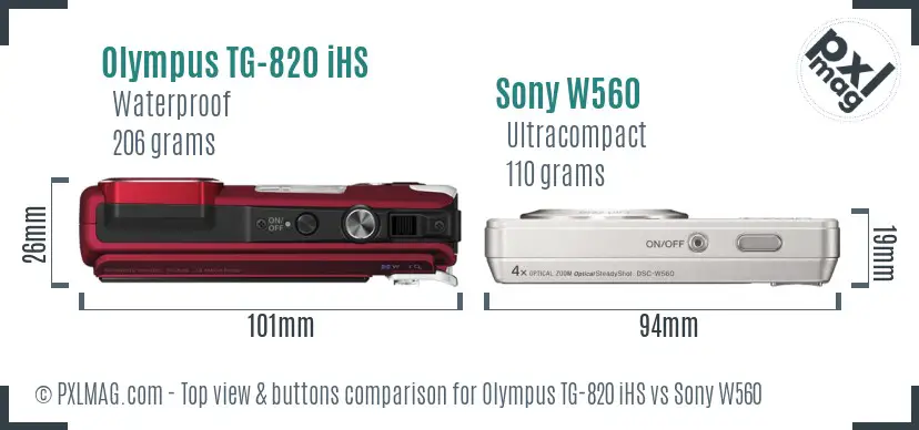 Olympus TG-820 iHS vs Sony W560 top view buttons comparison