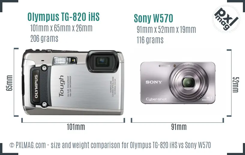 Olympus TG-820 iHS vs Sony W570 size comparison