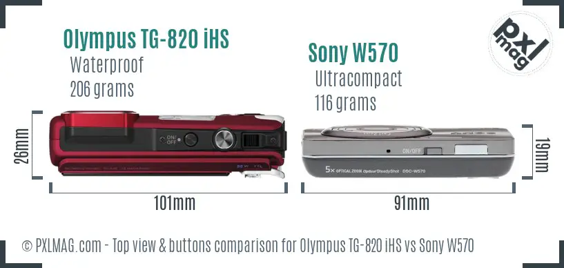 Olympus TG-820 iHS vs Sony W570 top view buttons comparison