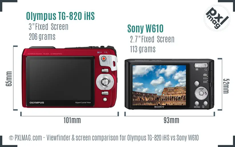 Olympus TG-820 iHS vs Sony W610 Screen and Viewfinder comparison