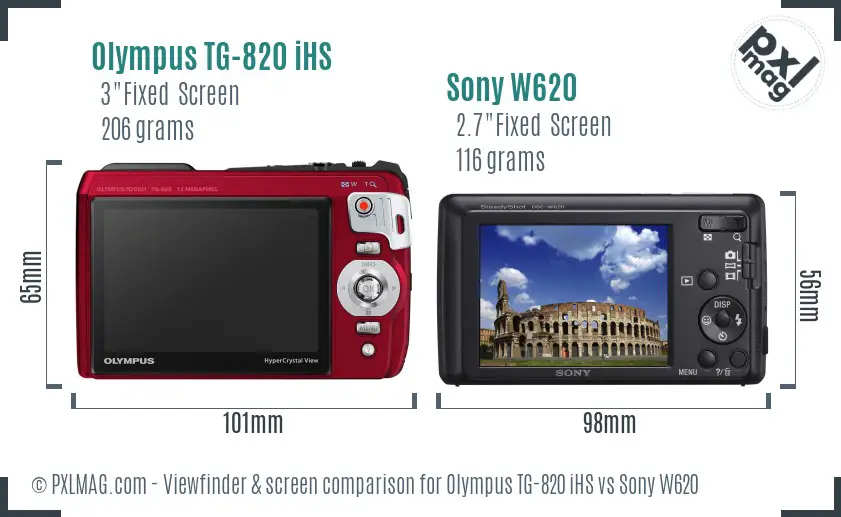 Olympus TG-820 iHS vs Sony W620 Screen and Viewfinder comparison