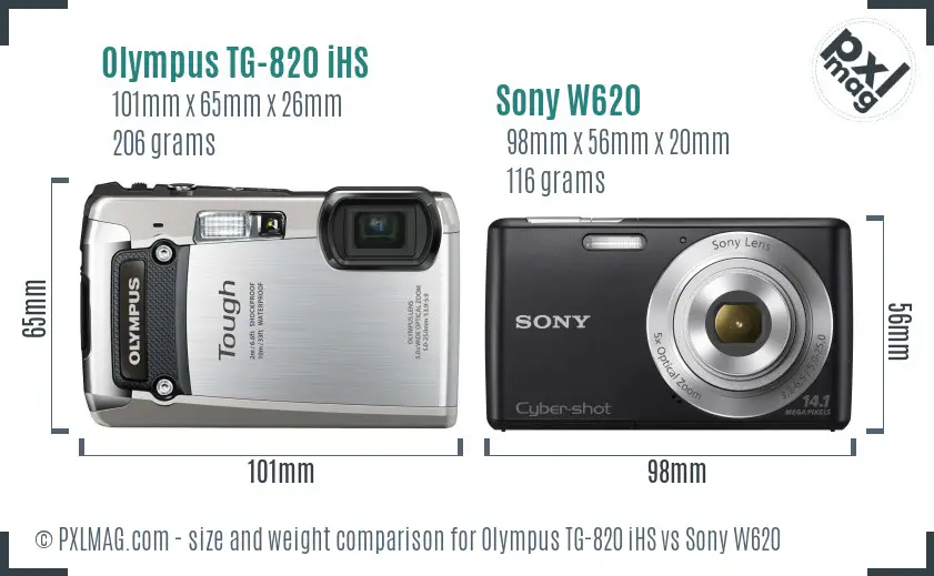 Olympus TG-820 iHS vs Sony W620 size comparison