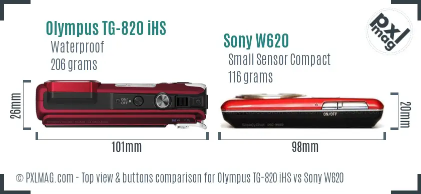 Olympus TG-820 iHS vs Sony W620 top view buttons comparison