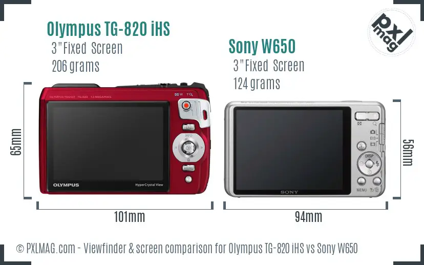 Olympus TG-820 iHS vs Sony W650 Screen and Viewfinder comparison