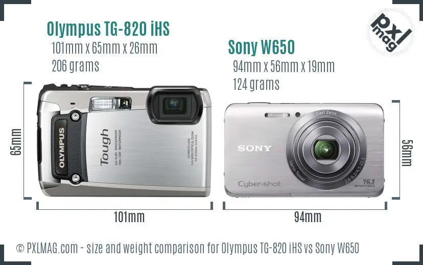 Olympus TG-820 iHS vs Sony W650 size comparison