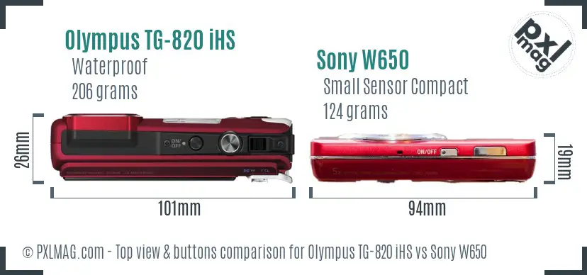 Olympus TG-820 iHS vs Sony W650 top view buttons comparison