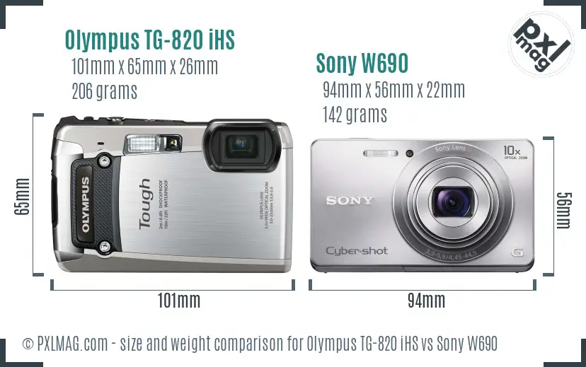 Olympus TG-820 iHS vs Sony W690 size comparison