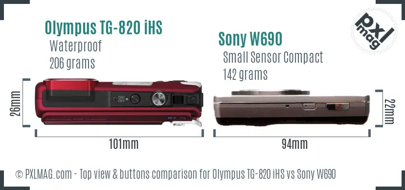 Olympus TG-820 iHS vs Sony W690 top view buttons comparison