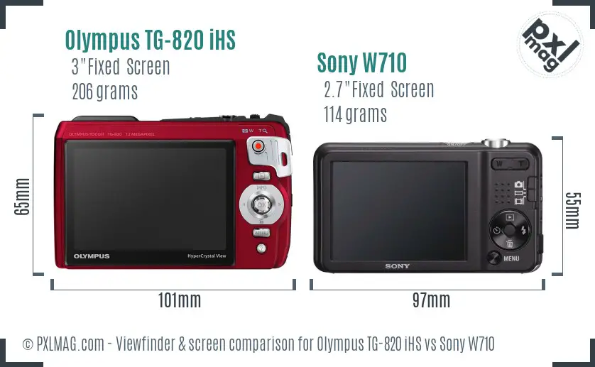 Olympus TG-820 iHS vs Sony W710 Screen and Viewfinder comparison