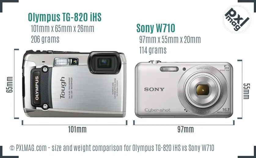 Olympus TG-820 iHS vs Sony W710 size comparison
