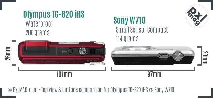Olympus TG-820 iHS vs Sony W710 top view buttons comparison