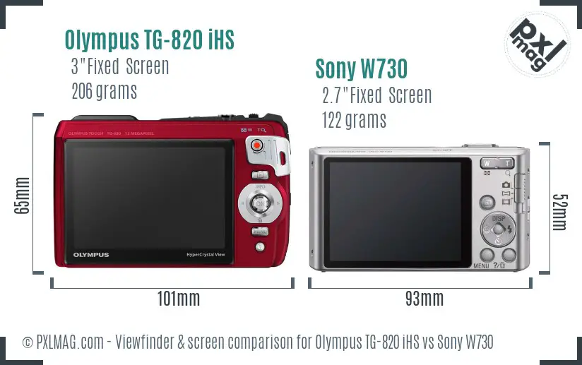 Olympus TG-820 iHS vs Sony W730 Screen and Viewfinder comparison