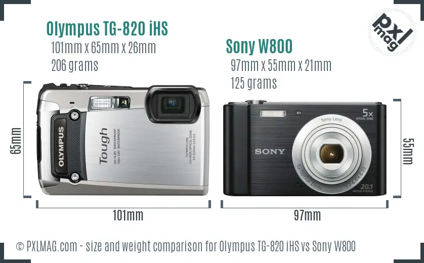 Olympus TG-820 iHS vs Sony W800 size comparison