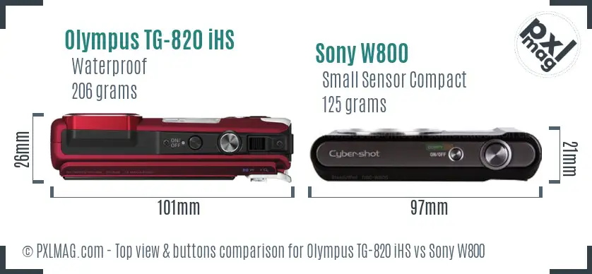 Olympus TG-820 iHS vs Sony W800 top view buttons comparison