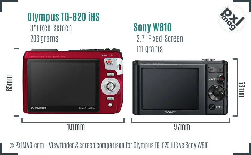 Olympus TG-820 iHS vs Sony W810 Screen and Viewfinder comparison