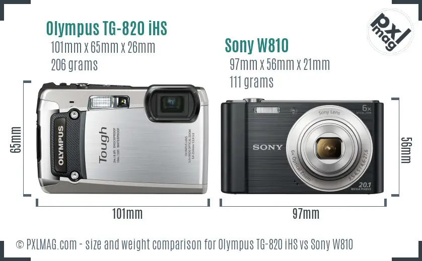Olympus TG-820 iHS vs Sony W810 size comparison