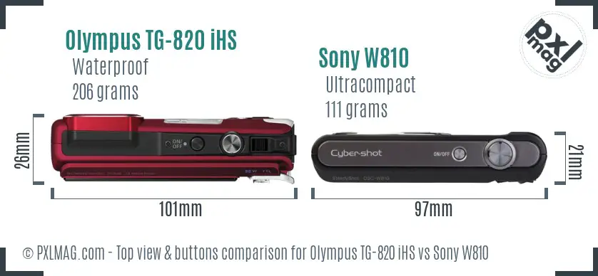 Olympus TG-820 iHS vs Sony W810 top view buttons comparison