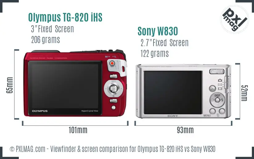Olympus TG-820 iHS vs Sony W830 Screen and Viewfinder comparison