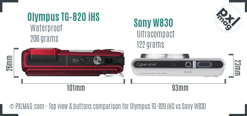 Olympus TG-820 iHS vs Sony W830 top view buttons comparison
