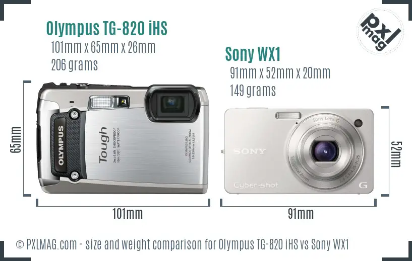 Olympus TG-820 iHS vs Sony WX1 size comparison